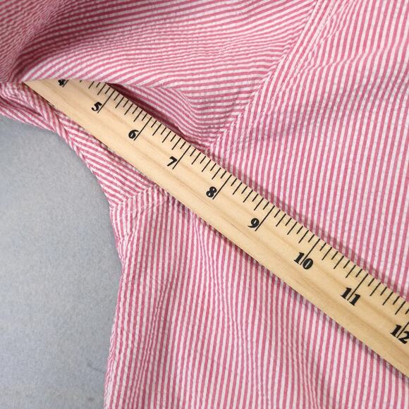 Vtg Y2K Eddie Bauer Red Striped Seersucker Button Down Shirt Men's XL Short Slv - Picture 6 of 10